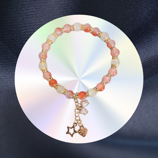 Armband Braun- Beige mit Charmskettchen